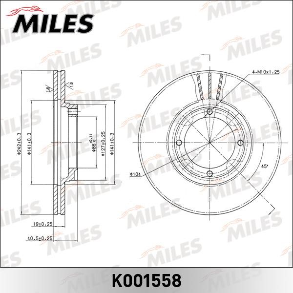 Miles K001558 Front brake disc ventilated K001558: Buy near me in Poland at 2407.PL - Good price!