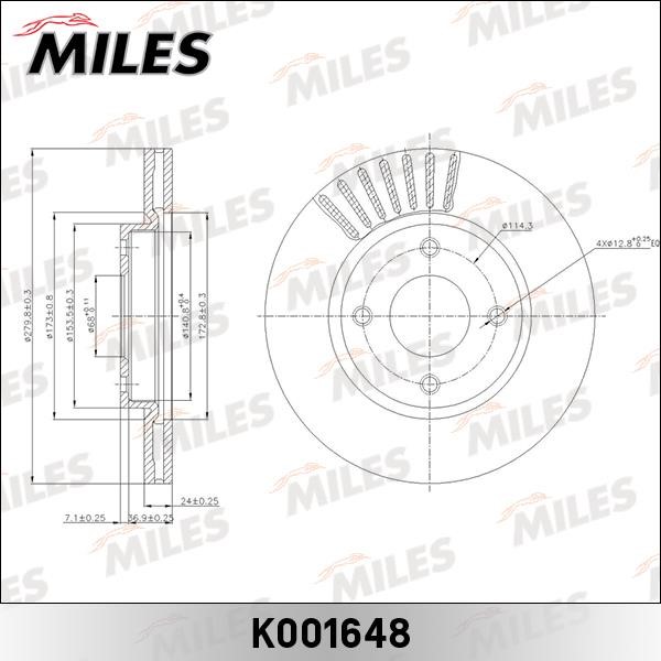 Miles K001648 Диск гальмівний передній вентильований K001648: Приваблива ціна - Купити у Польщі на 2407.PL!