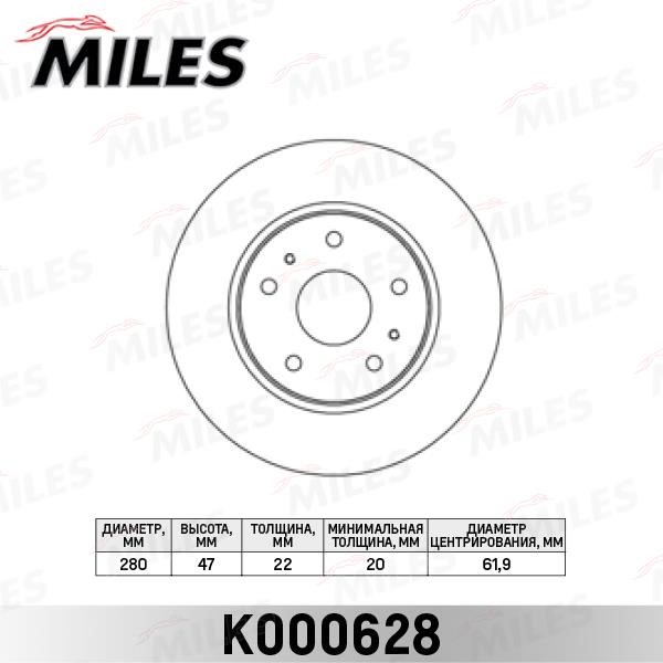 Miles K000628 Front brake disc ventilated K000628: Buy near me in Poland at 2407.PL - Good price!