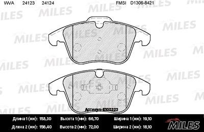 Miles E100323 Front disc brake pads, set E100323: Buy near me in Poland at 2407.PL - Good price!