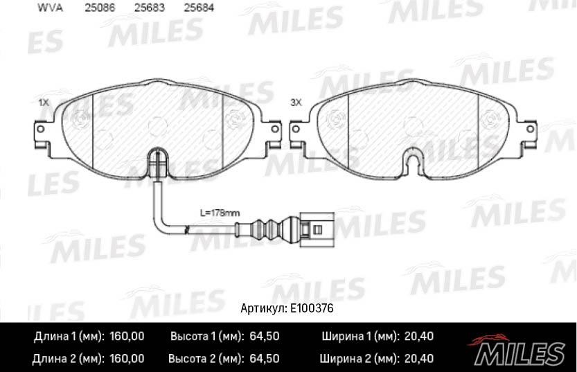 Miles E100376 Brake Pad Set, disc brake E100376: Buy near me in Poland at 2407.PL - Good price!