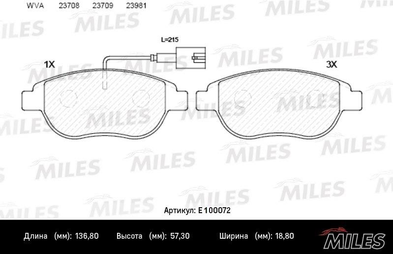 Miles E100072 Тормозные колодки, комплект E100072: Отличная цена - Купить в Польше на 2407.PL!