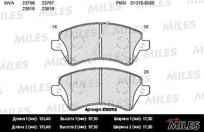 Miles E100112 Disc brake pad set E100112: Buy near me in Poland at 2407.PL - Good price!