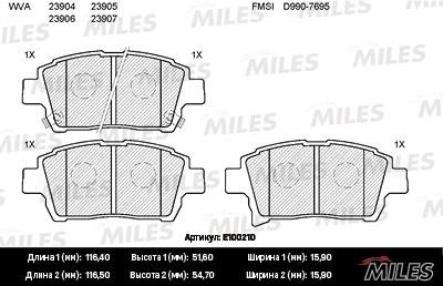 Miles E100210 Brake Pad Set, disc brake E100210: Buy near me in Poland at 2407.PL - Good price!