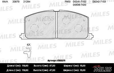 Miles E100211 Тормозные колодки, комплект E100211: Отличная цена - Купить в Польше на 2407.PL!