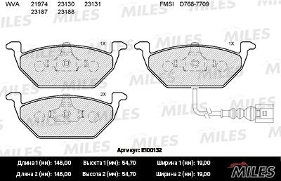 Miles E100132 Front disc brake pads, set E100132: Buy near me in Poland at 2407.PL - Good price!