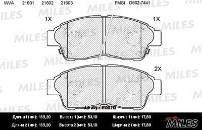 Miles E100213 Brake Pad Set, disc brake E100213: Buy near me in Poland at 2407.PL - Good price!