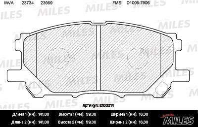 Miles E100214 Disc brake pad set E100214: Buy near me in Poland at 2407.PL - Good price!