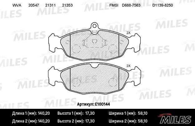 Miles E100144 Disc brake pad set E100144: Buy near me in Poland at 2407.PL - Good price!