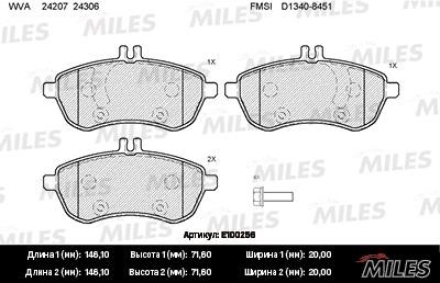Miles E100256 Disc brake pad set E100256: Buy near me in Poland at 2407.PL - Good price!