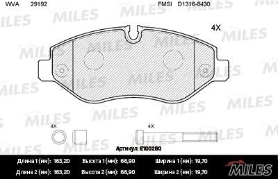 Miles E100260 Disc brake pad set E100260: Buy near me in Poland at 2407.PL - Good price!