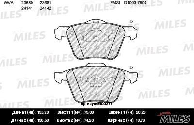 Miles E100277 Disc brake pad set E100277: Buy near me in Poland at 2407.PL - Good price!