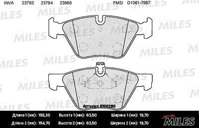 Miles E100280 Disc brake pad set E100280: Buy near me in Poland at 2407.PL - Good price!