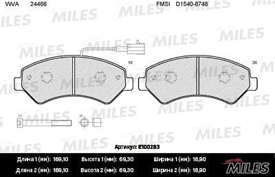Miles E100283 Тормозные колодки, комплект E100283: Отличная цена - Купить в Польше на 2407.PL!