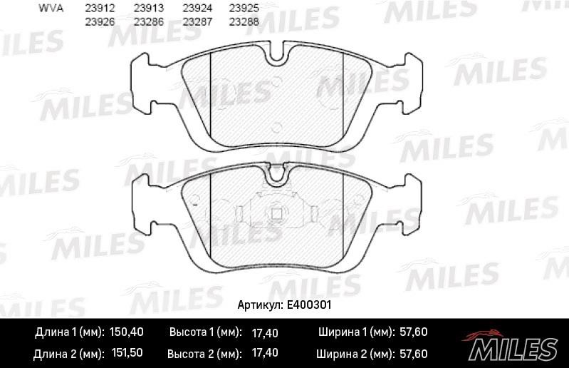 Miles E400301 Brake Pad Set, disc brake E400301: Buy near me in Poland at 2407.PL - Good price!