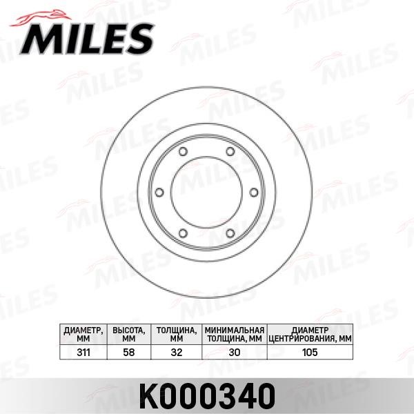Miles K000340 Тормозной диск передний вентилируемый K000340: Отличная цена - Купить в Польше на 2407.PL!
