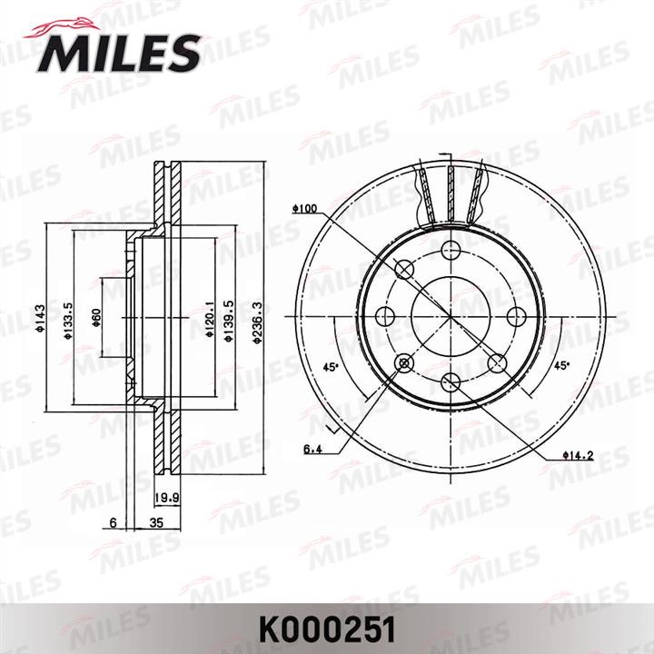 Тормозной диск передний вентилируемый Miles K000251