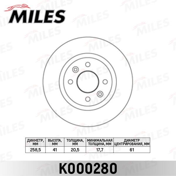 Miles K000280 Тормозной диск передний вентилируемый K000280: Отличная цена - Купить в Польше на 2407.PL!