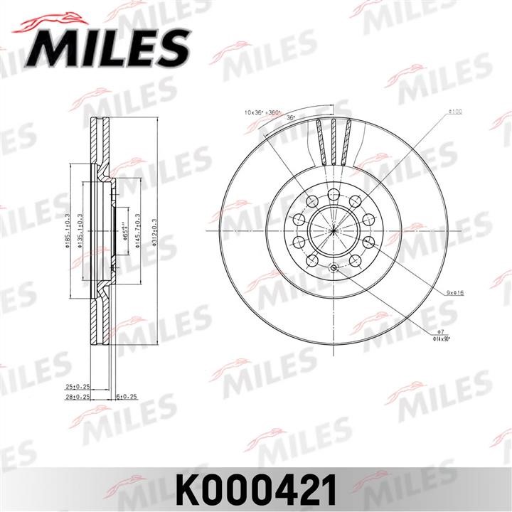 Miles K000421 Диск гальмівний передній вентильований K000421: Приваблива ціна - Купити у Польщі на 2407.PL!