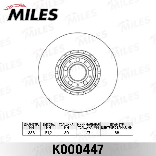 Miles K000447 Front brake disc ventilated K000447: Buy near me in Poland at 2407.PL - Good price!