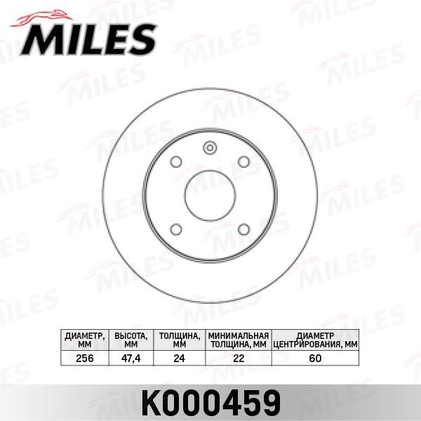 Miles K000459 Front brake disc ventilated K000459: Buy near me in Poland at 2407.PL - Good price!