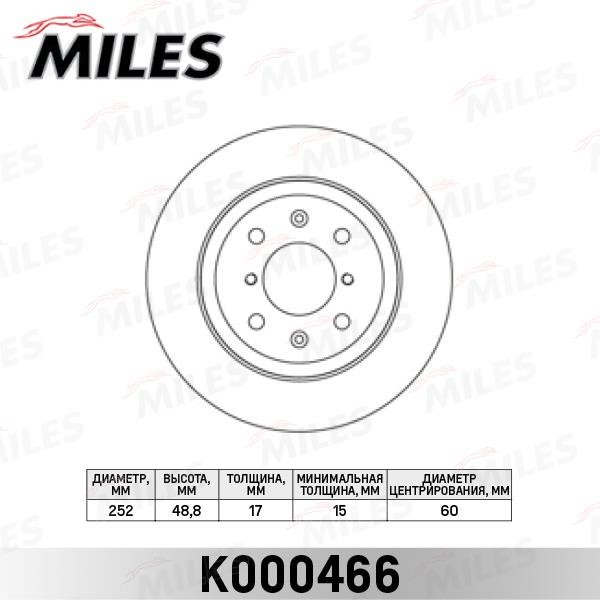 Miles K000466 Front brake disc ventilated K000466: Buy near me in Poland at 2407.PL - Good price!