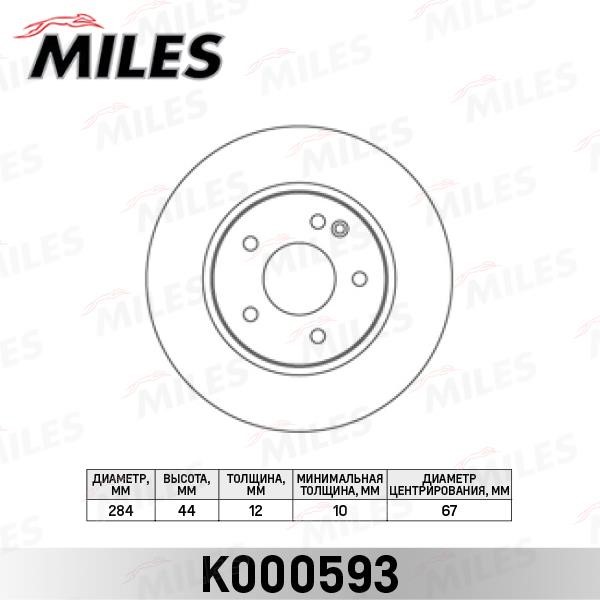 Miles K000593 Unventilated front brake disc K000593: Buy near me in Poland at 2407.PL - Good price!
