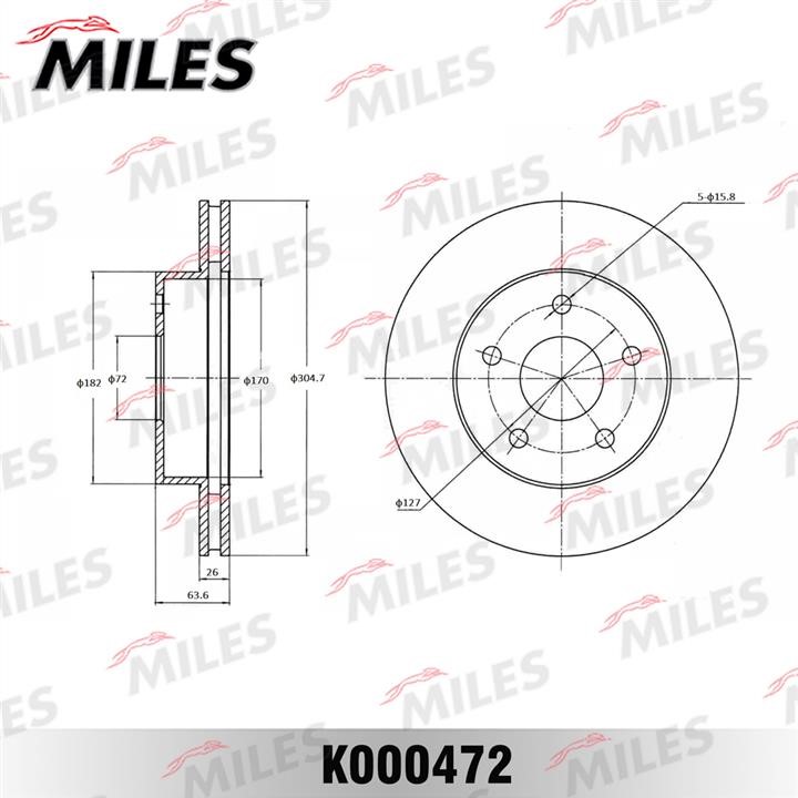 Miles K000472 Front brake disc ventilated K000472: Buy near me in Poland at 2407.PL - Good price!