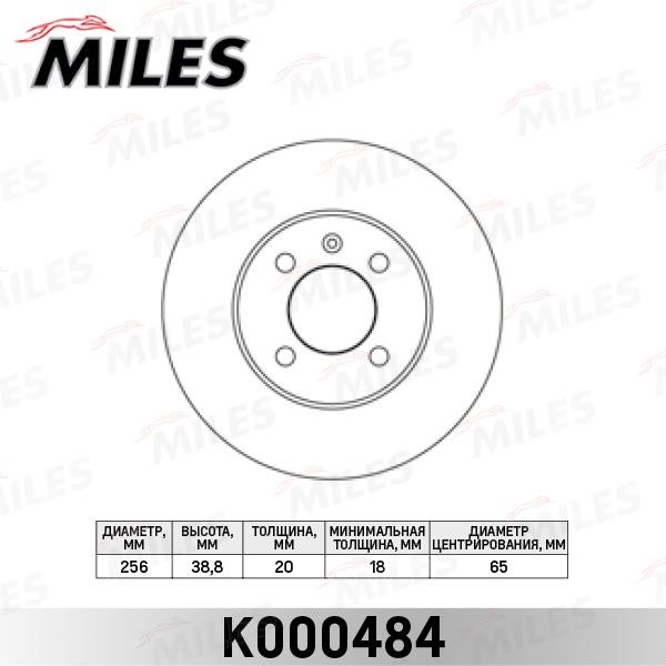 Miles K000484 Front brake disc ventilated K000484: Buy near me in Poland at 2407.PL - Good price!