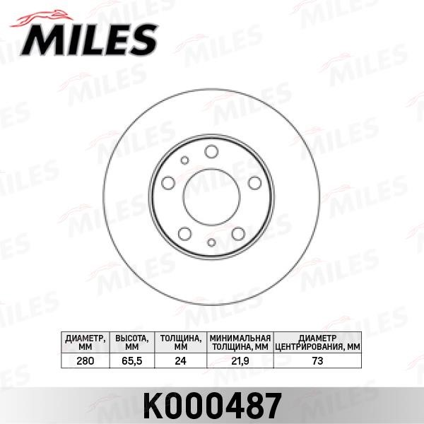 Miles K000487 Front brake disc ventilated K000487: Buy near me in Poland at 2407.PL - Good price!