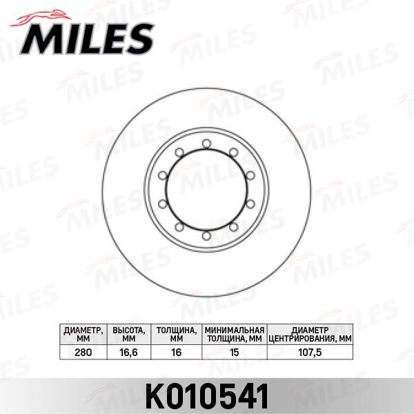 Miles K010541 Rear brake disc, non-ventilated K010541: Buy near me in Poland at 2407.PL - Good price!
