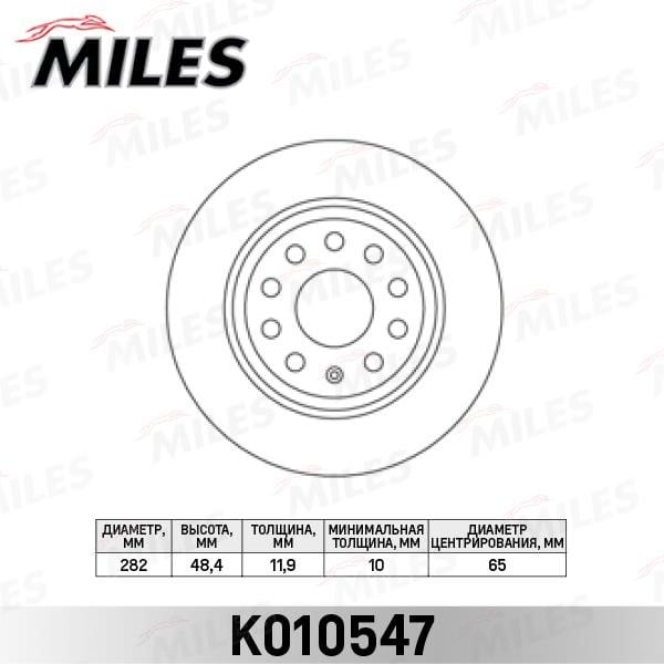 Miles K010547 Rear brake disc, non-ventilated K010547: Buy near me in Poland at 2407.PL - Good price!