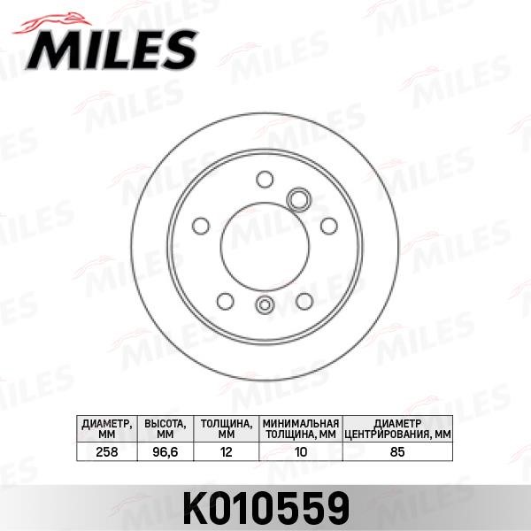 Miles K010559 Rear brake disc, non-ventilated K010559: Buy near me in Poland at 2407.PL - Good price!