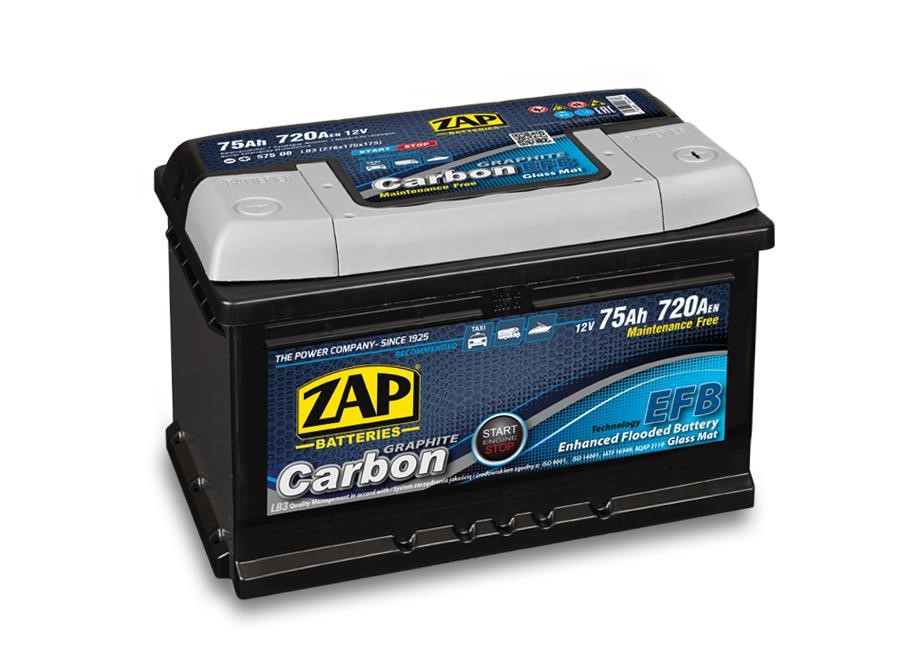 ZAP 575 08 Battery ZAP Carbon 12V 75Ah 720(EN) R+ 57508: Buy near me in Poland at 2407.PL - Good price!