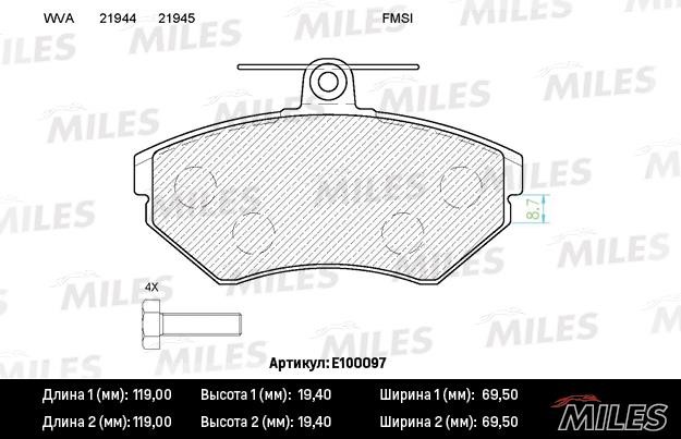 Miles E100097 Колодки гальмівні, комплект E100097: Приваблива ціна - Купити у Польщі на 2407.PL!