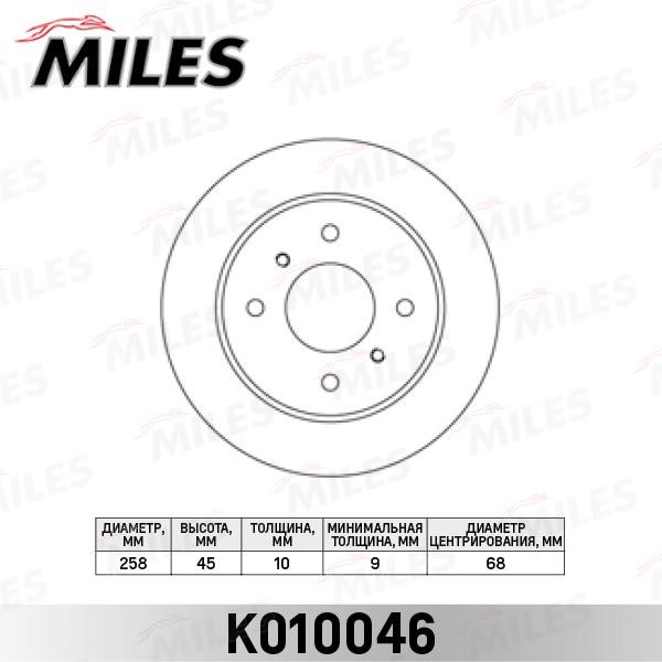 Miles K010046 Тормозной диск задний невентилируемый K010046: Отличная цена - Купить в Польше на 2407.PL!