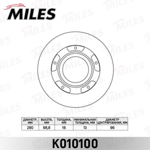 Miles K010100 Rear brake disc, non-ventilated K010100: Buy near me in Poland at 2407.PL - Good price!