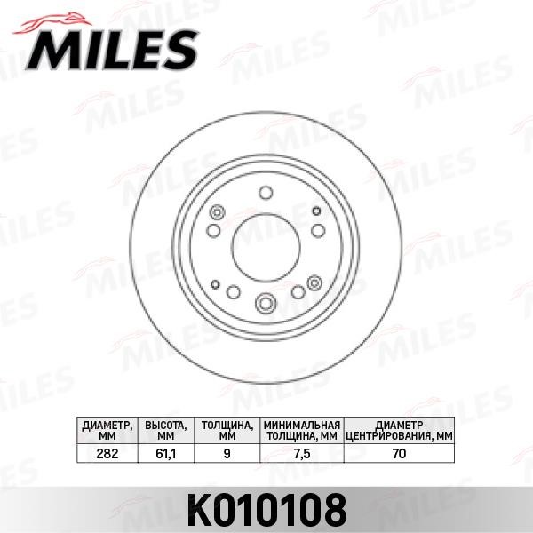Miles K010108 Rear brake disc, non-ventilated K010108: Buy near me in Poland at 2407.PL - Good price!