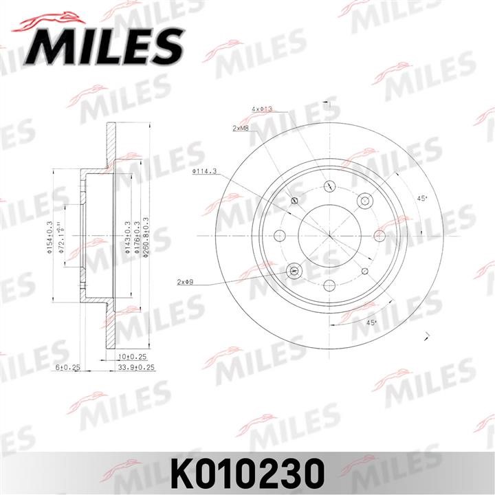 Miles K010230 Rear brake disc, non-ventilated K010230: Buy near me in Poland at 2407.PL - Good price!
