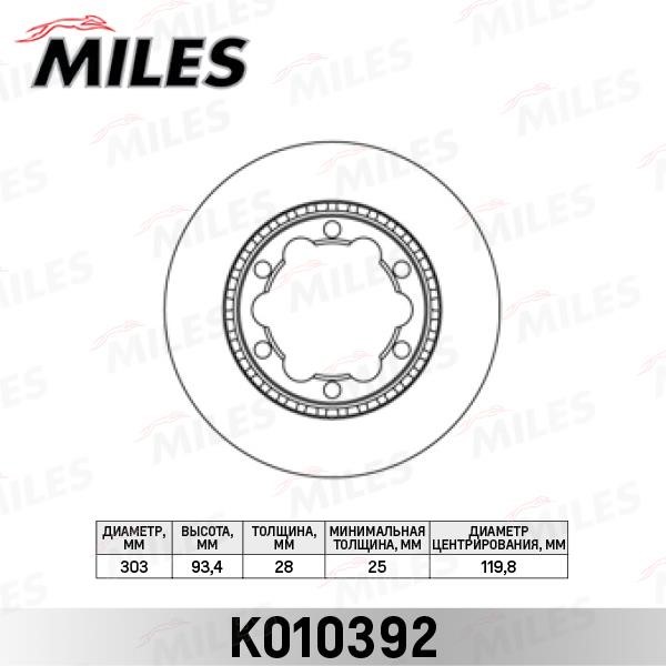 Miles K010392 Тормозной диск задний вентилируемый K010392: Отличная цена - Купить в Польше на 2407.PL!