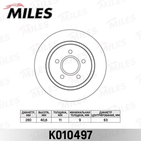 Miles K010497 Тормозной диск задний невентилируемый K010497: Отличная цена - Купить в Польше на 2407.PL!
