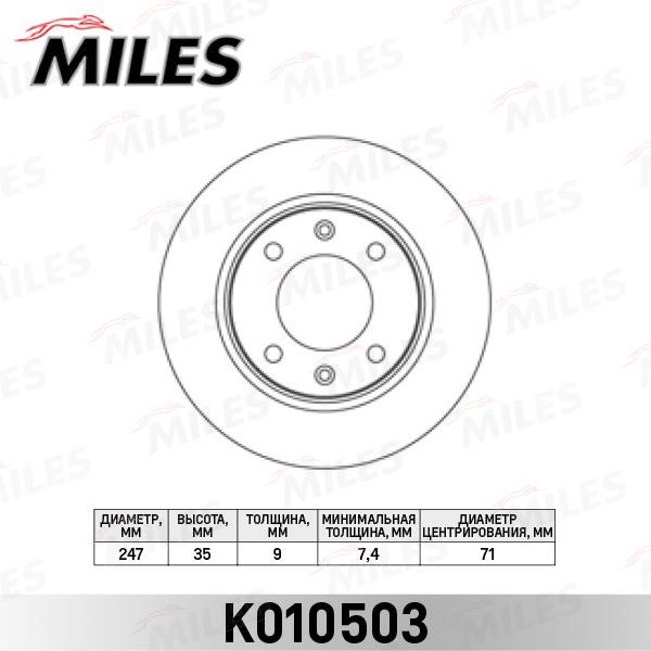Miles K010503 Rear brake disc, non-ventilated K010503: Buy near me in Poland at 2407.PL - Good price!