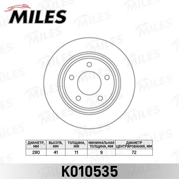 Miles K010535 Тормозной диск задний невентилируемый K010535: Отличная цена - Купить в Польше на 2407.PL!