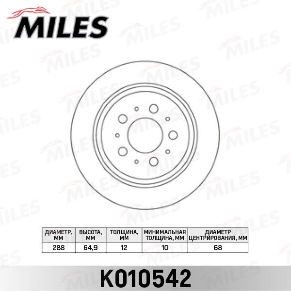 Miles K010542 Rear brake disc, non-ventilated K010542: Buy near me in Poland at 2407.PL - Good price!