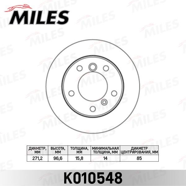 Miles K010548 Тормозной диск задний невентилируемый K010548: Отличная цена - Купить в Польше на 2407.PL!