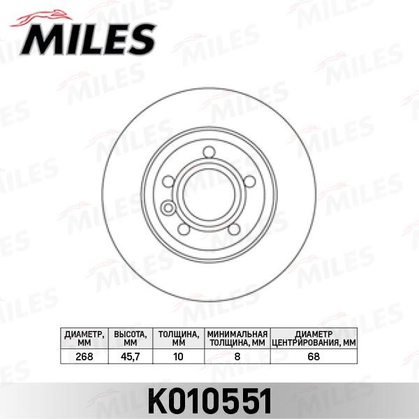 Miles K010551 Тормозной диск задний невентилируемый K010551: Отличная цена - Купить в Польше на 2407.PL!