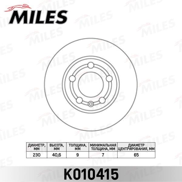 Miles K010415 Rear brake disc, non-ventilated K010415: Buy near me in Poland at 2407.PL - Good price!