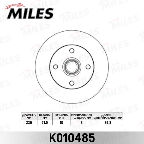 Miles K010485 Тормозной диск задний невентилируемый K010485: Отличная цена - Купить в Польше на 2407.PL!