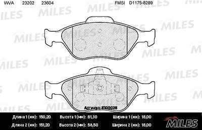 Miles E100026 Disc brake pad set E100026: Buy near me in Poland at 2407.PL - Good price!