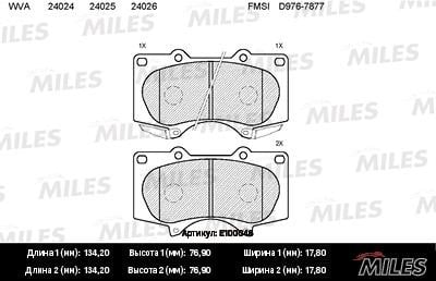 Miles E100046 Disc brake pad set E100046: Buy near me in Poland at 2407.PL - Good price!